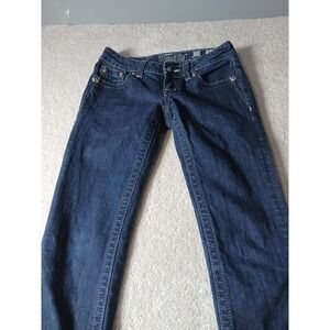 Miss Me Jeans Womens Size 25x34 Straight Leg Dk Blue Chain Fleur De Lis Pocket